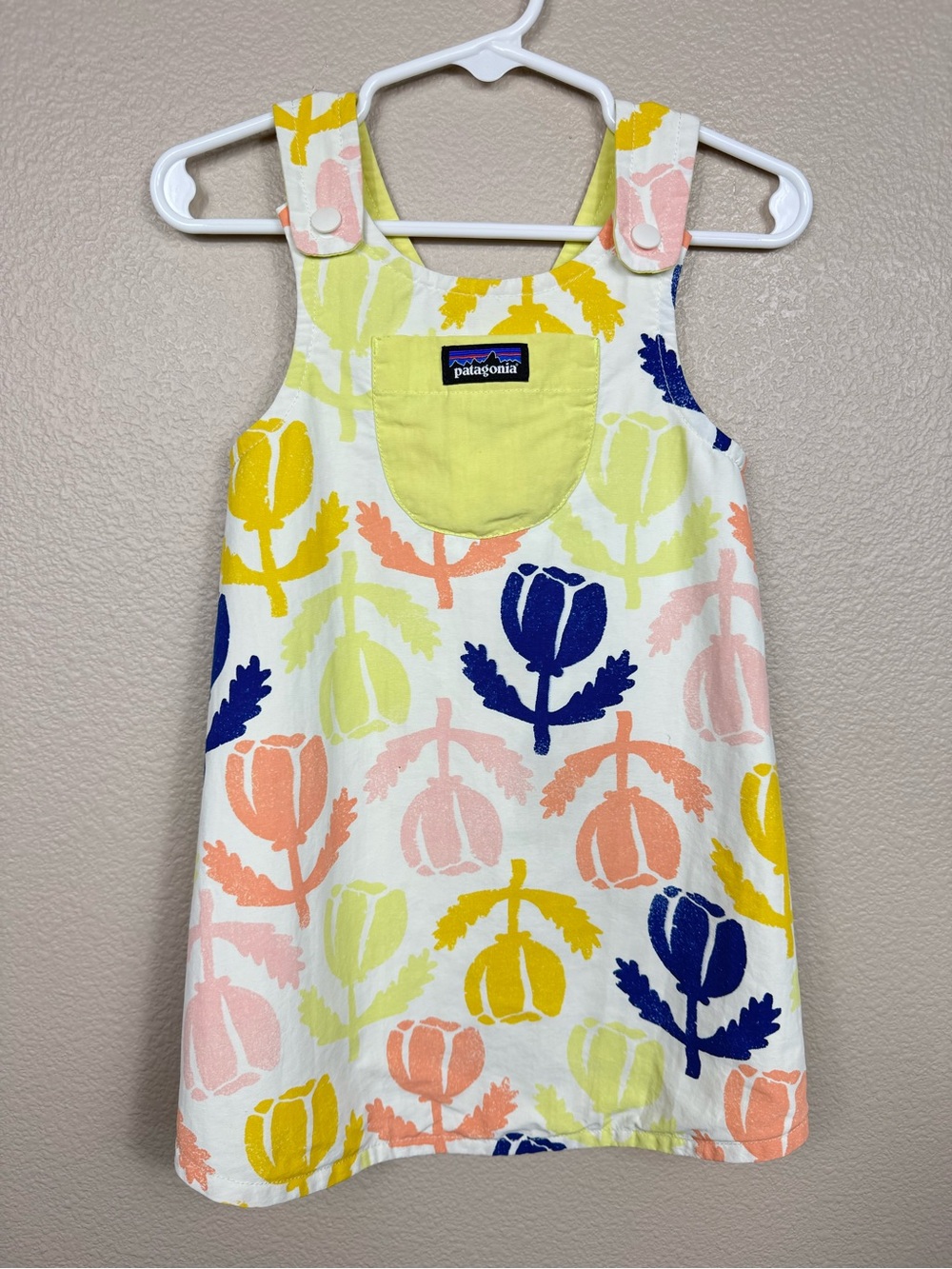 Patagonia Girl Reversible Baggies Jumper Dress 3T Tulip Floral yellow